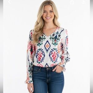 Womens Floral Long-sleeve Top/Blouse Size Large